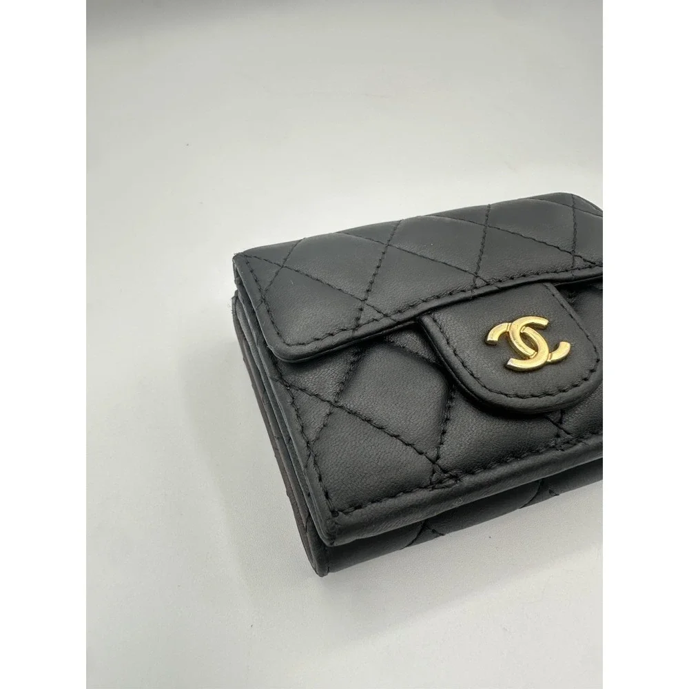Lambskin Quilted Double Flap Wallet Black
